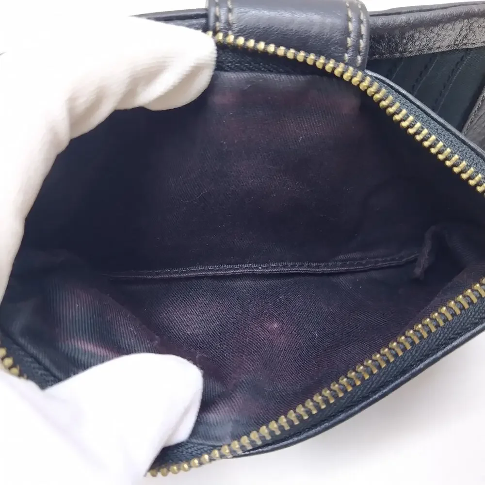 Fossil Black Pebbled Leather Credit Card ID Window Zipper Closure Wallet